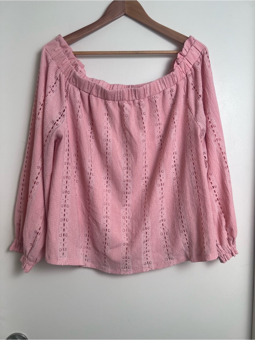 INC International Concepts Pink Eyelet Off Shoulder Peasant Blouse XXL Boho Top